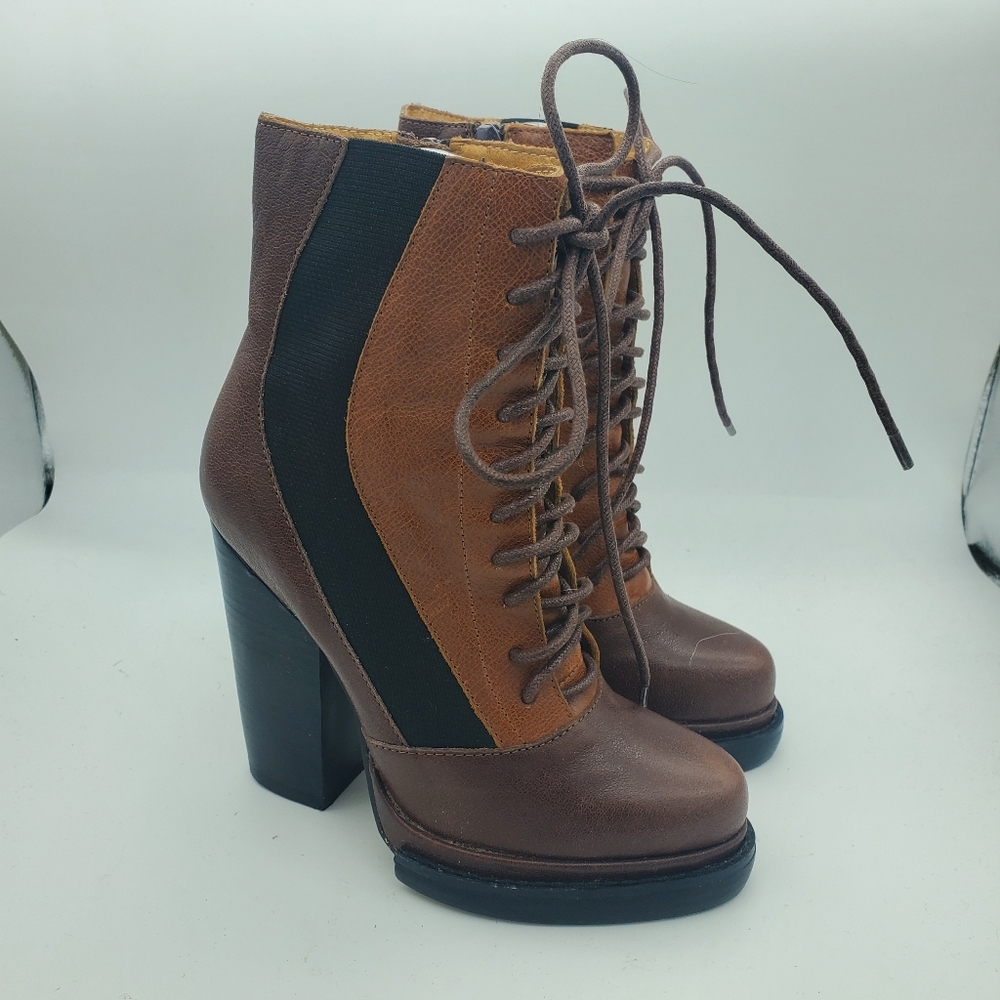 Jeffrey Campbell Brown Patchwork Platform Ankle B… - image 1